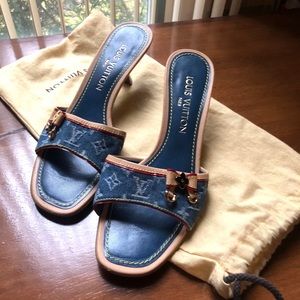 Louis Vuitton Blue denim leather mules